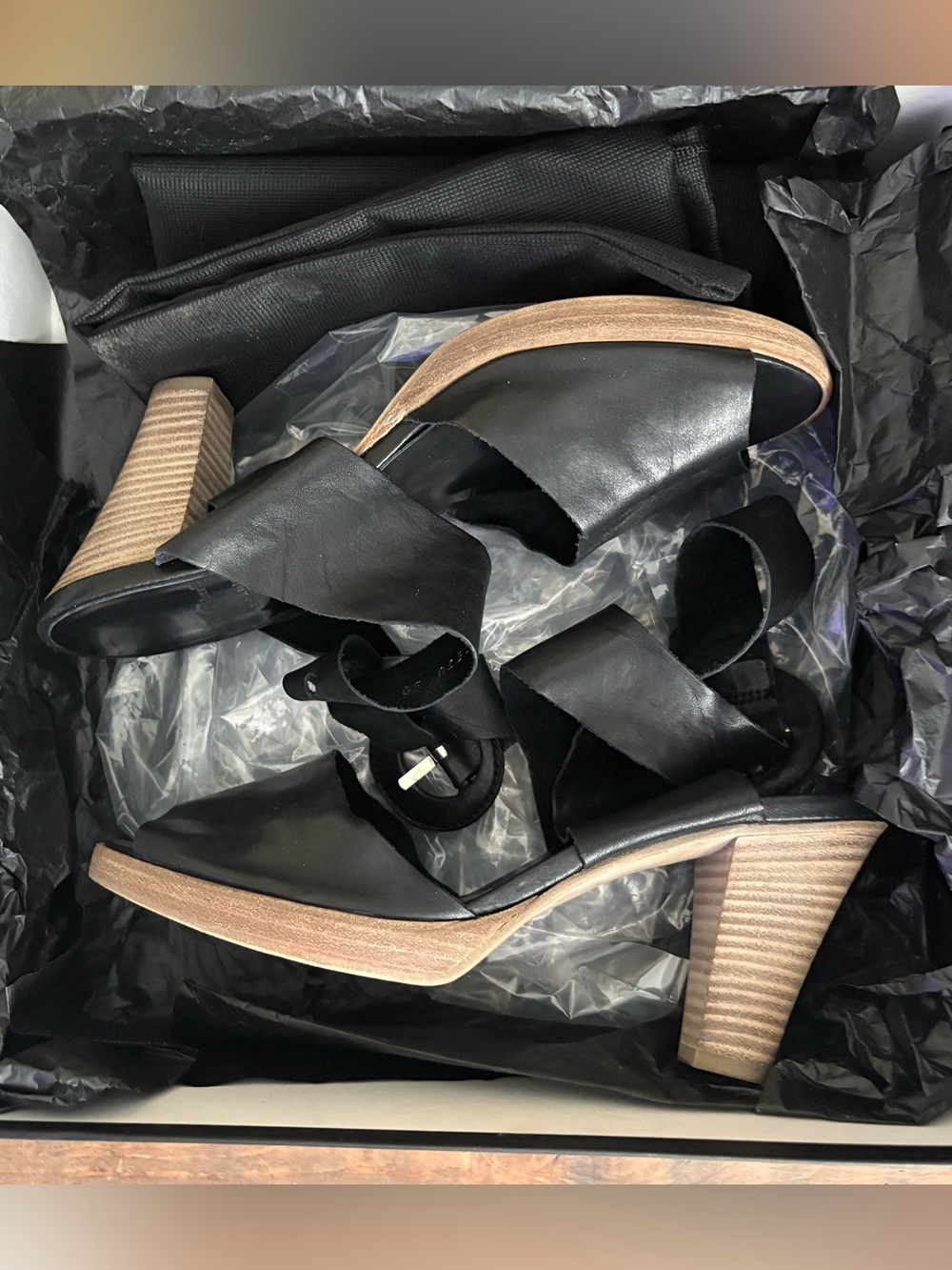 Women’s Black Leather Block Heel Sandals